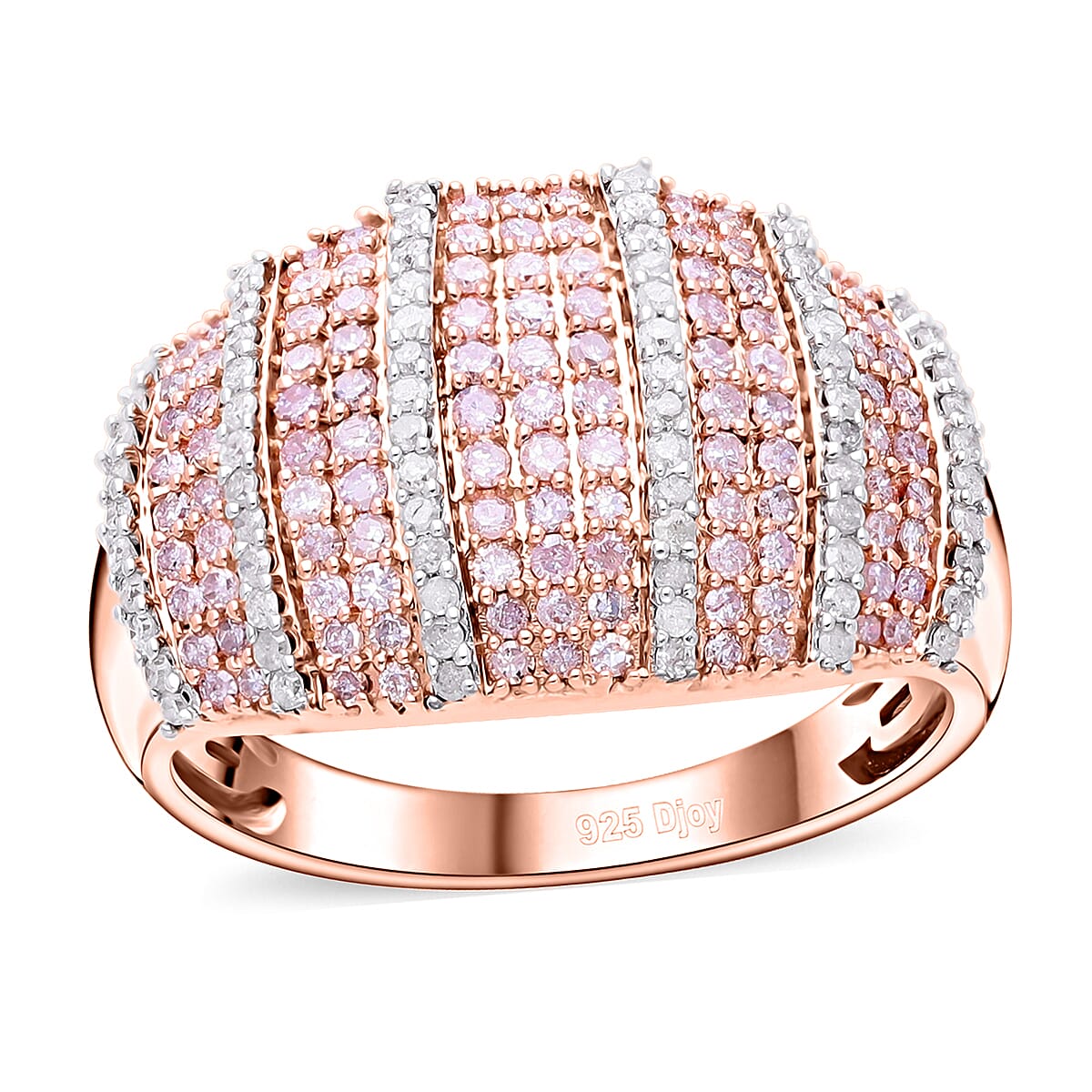 Natural Pink Diamond (I3), White Diamond Ring in Vermeil RG Over Sterling Silver (Size 6.0) 1.00 ctw