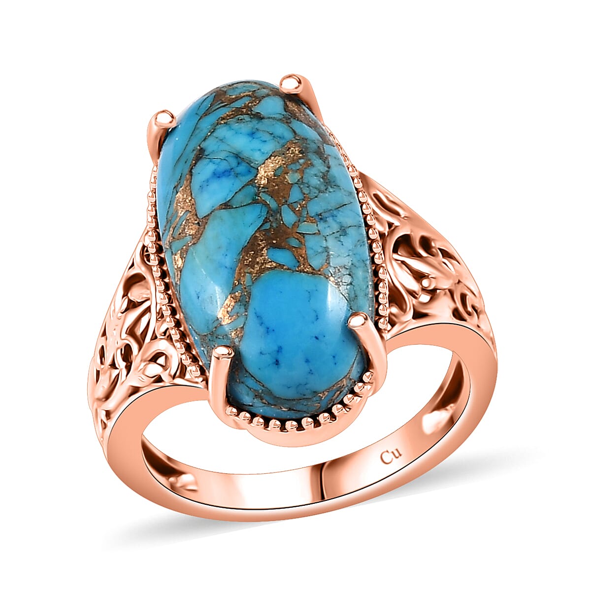 TLV Matrix Chestnut Brine Turquoise Solitaire Ring in 14K RG Over Copper (Size 7.0) 9.25 ctw