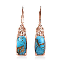 TLV Matrix Chestnut Brine Turquoise Solitaire Lever Back Earrings in 14K RG Over Copper 7.85 ctw