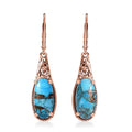 Matrix Chestnut Brine Turquoise 6.70 ctw Solitaire Lever Back Earrings in 14K RG Over Copper with Magnet and ION Plated RG Stainless Steel - Sticky add to cart bar