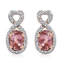 D'Joy Premium Blush Tourmaline and White Zircon 1.25 ctw Heart Earrings in 18K Vermeil Rose Gold Over Sterling Silver