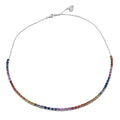 Premium Multi Sapphire and Moissanite 11.60 ctw Tennis Necklace in Rhodium Over Sterling Silver 18 Inches - Sticky add to cart bar