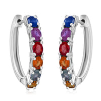 Premium Multi Sapphire 2.65 ctw Hoop Earrings in Rhodium Over Sterling Silver