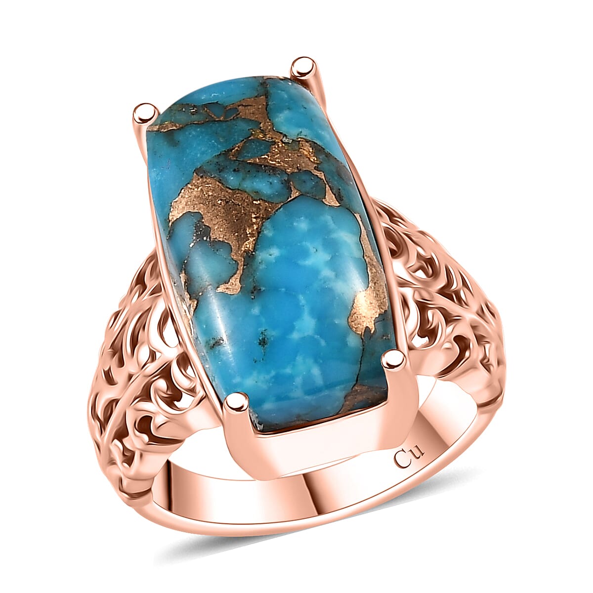EverTrue Matrix Chestnut Brine Turquoise Solitaire Ring in 14K RG Over Copper with Magnet (Size 10.0) 9.75 ctw