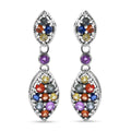 Premium Multi Sapphire 2.65 ctw Dangling Earrings in Rhodium Over Sterling Silver - Sticky add to cart bar