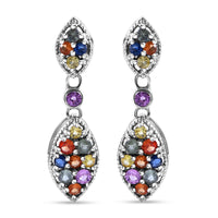 Premium Multi Sapphire 2.65 ctw Dangling Earrings in Rhodium Over Sterling Silver