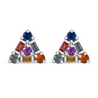 Premium Multi Sapphire 2.30 ctw Art Deco Earrings in Rhodium Over Sterling Silver