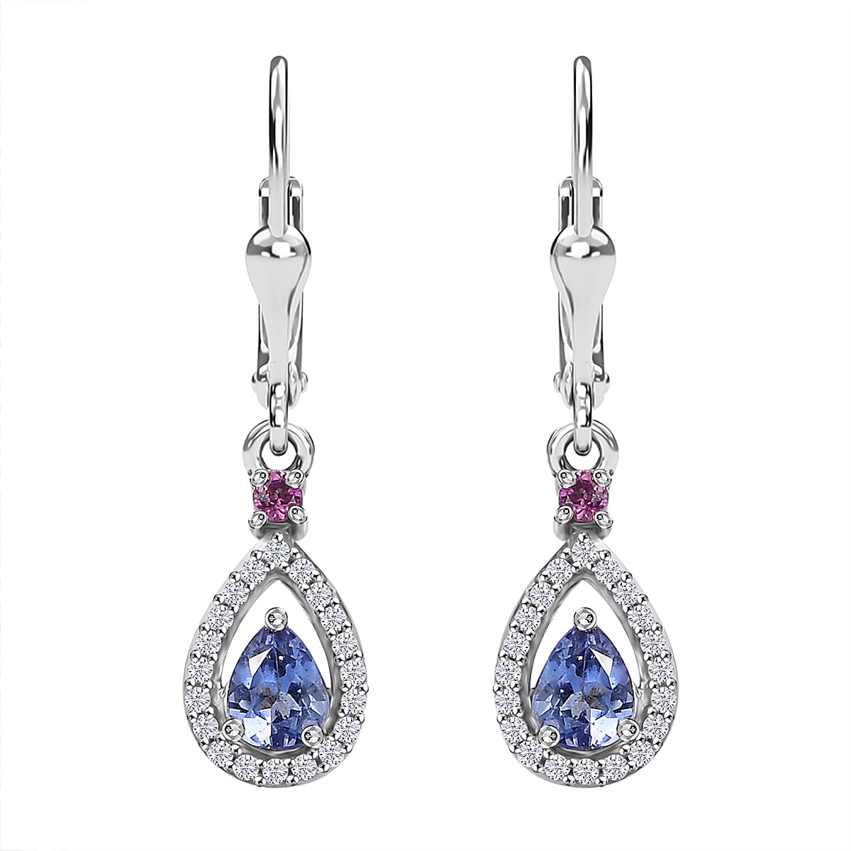 D'Joy Tanzanite and Multi Gemstone 1.00 ctw Drop Earrings in Rhodium Over Sterling Silver