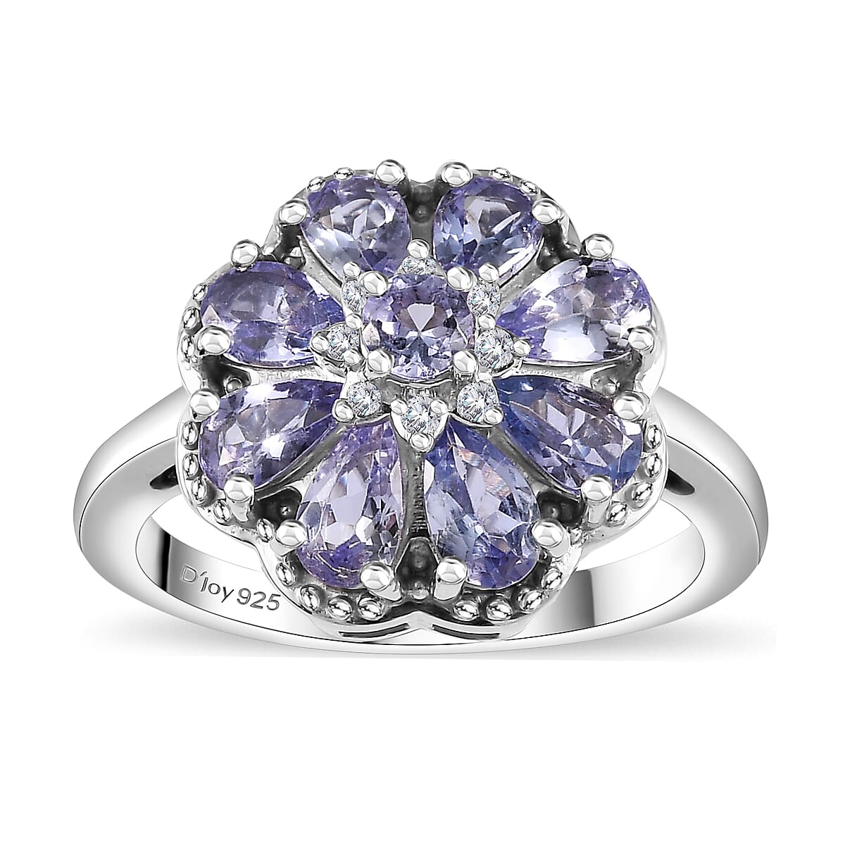 Tanzanite, White Zircon Ring in Rhodium Over Sterling Silver (Size 10.0) 1.65 ctw