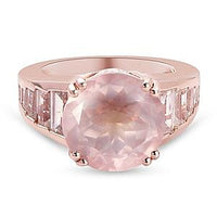 Rose Quartz and Zircon Ring in 14K RG Over Sterling Silver (Size 5.5) 8.34 ctw