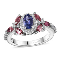 AAA Tanzanite, Multi Gemstone Ring in Rhodium Over Sterling Silver (Size 10.0) 1.40 ctw