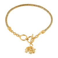 Bali Legacy Vermeil YG Over Sterling Silver Tulang Naga Chain Bracelet with Elephant Charm (6.50-8.0In) (7.95 g)