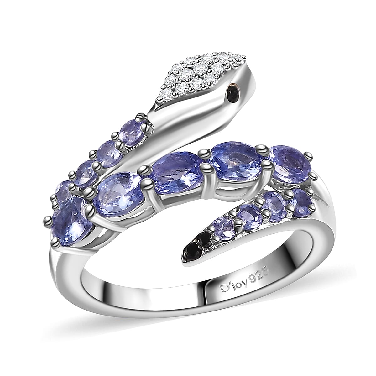 Tanzanite, Multi Gemstone Snake Ring in Rhodium Over Sterling Silver (Size 10.0) 1.30 ctw
