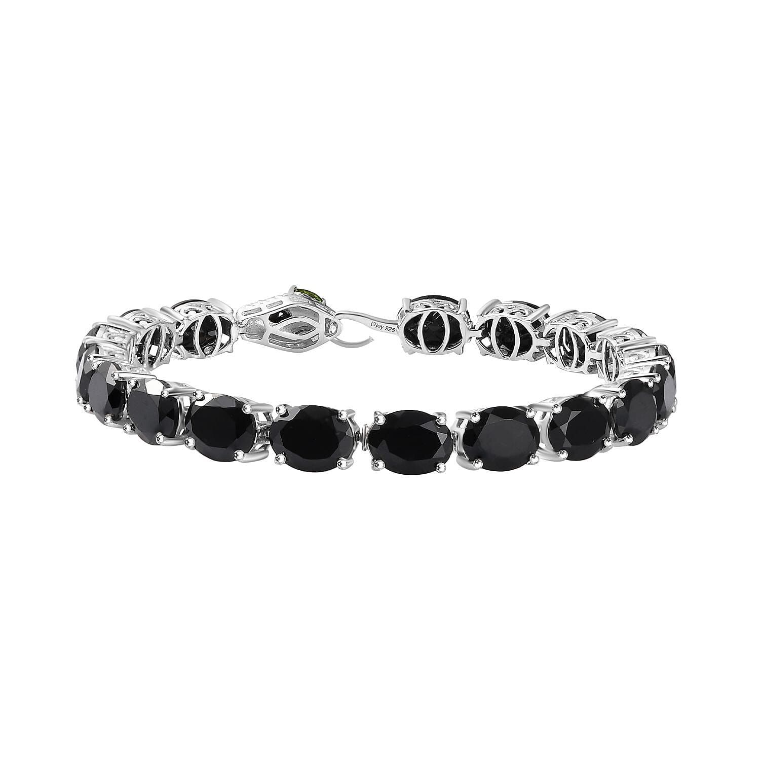 Thai Black Spinel, Chrome Diopside Bracelet in Rhodium Over Sterling Silver (7.25 In) 42.50 ctw