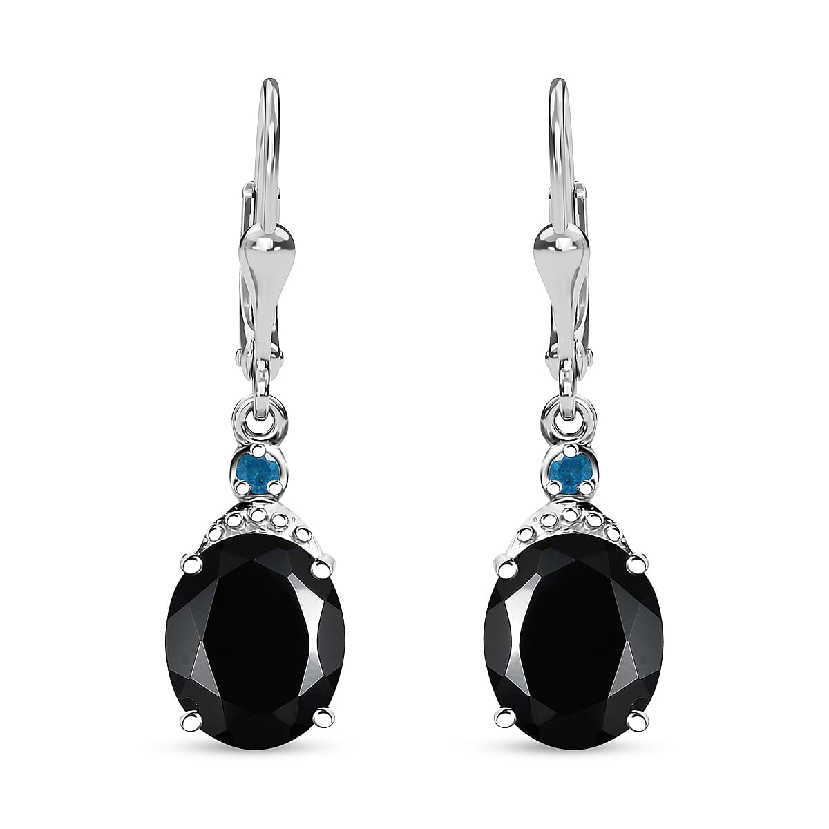 Thai Black Spinel and Malgache Neon Apatite 9.15 ctw Lever Back Earrings in Rhodium Over Sterling Silver