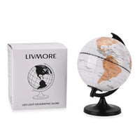 Illuminated Light and Educational HD Printed Globe of the world with stand (Size: D 6"*H 7.87")- White