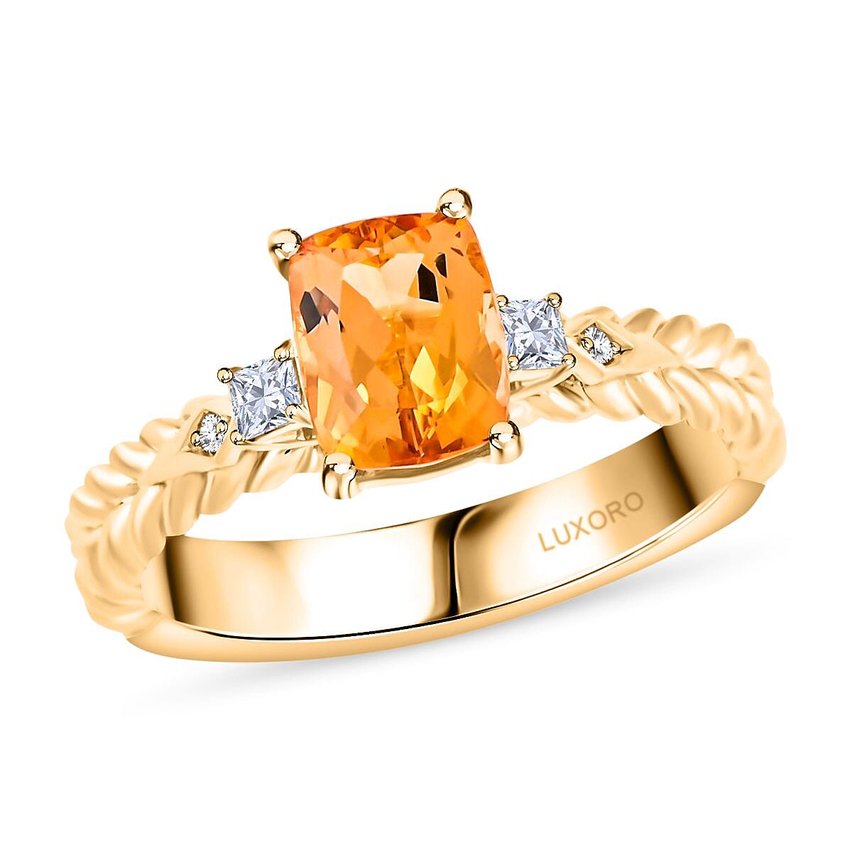 Certified & Appraised 10K Yellow Gold AAA Imperial Topaz, Diamond (G-H, I2) Ring (Size 10.0) 2.00 ctw