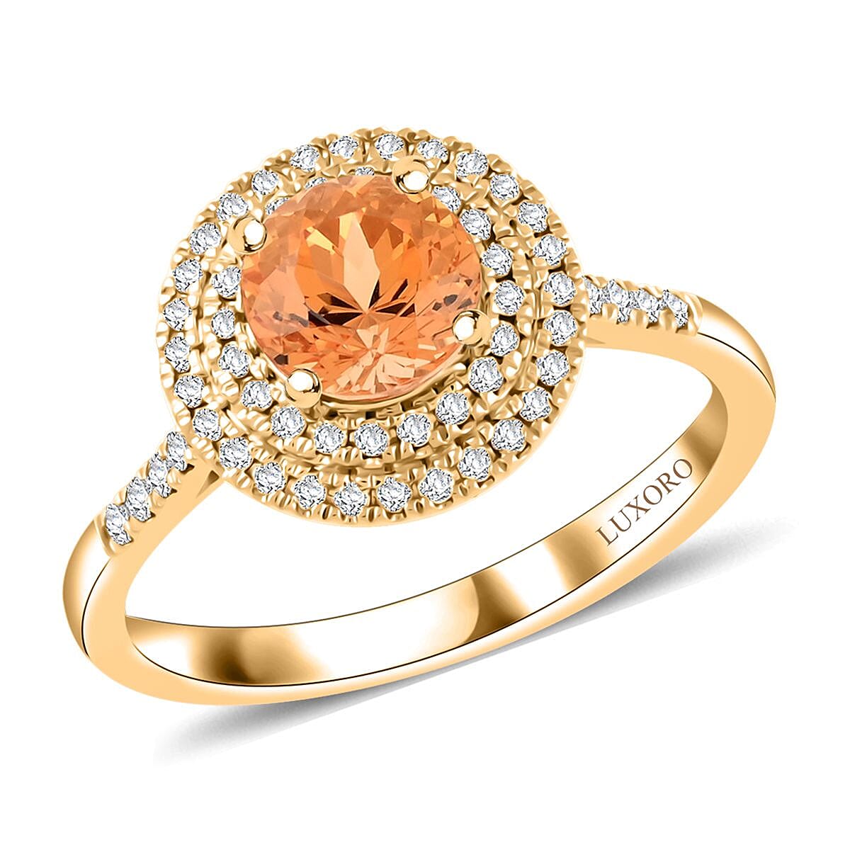 Certified & Appraised Luxoro 10K Yellow Gold AAA Imperial Topaz, Diamond (G-H, I2) (0.37 cts) Ring (Size 10.0) 2.00 ctw