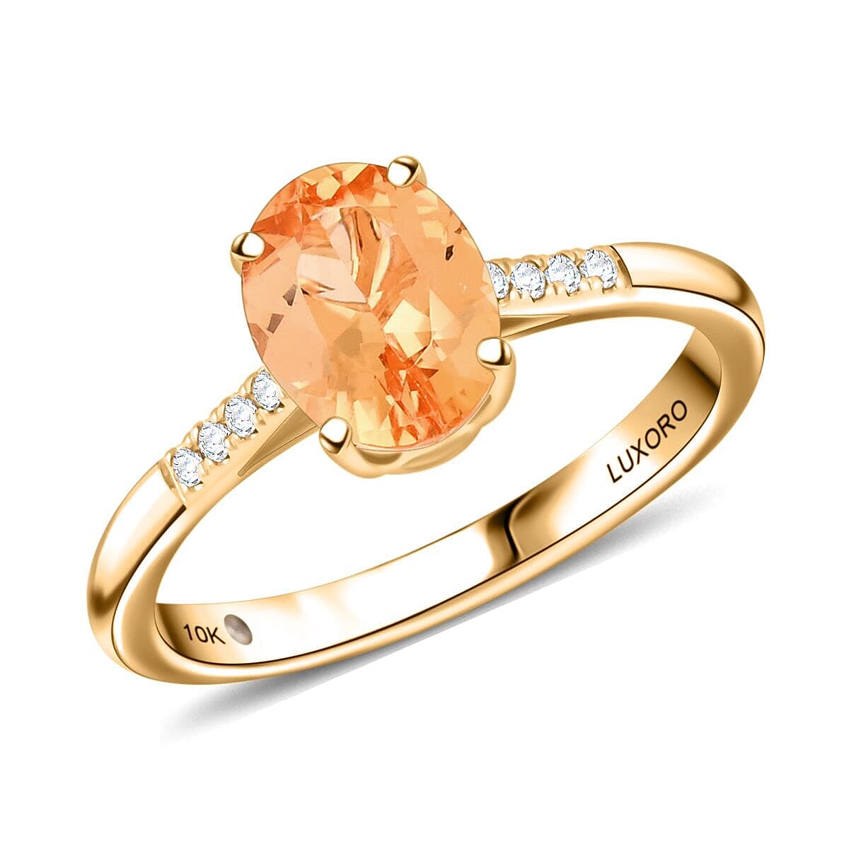 Certified & Appraised Luxoro 10K Yellow Gold AAA Imperial Topaz, Diamond (G-H, I2) Ring (Size 8.0) 2.15 ctw