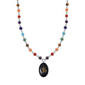 Black Obsidian and Multi Gemstone 100.00 ctw Seven Chakra Beaded OM Necklace in Silvertone 20 Inches - Sticky add to cart bar
