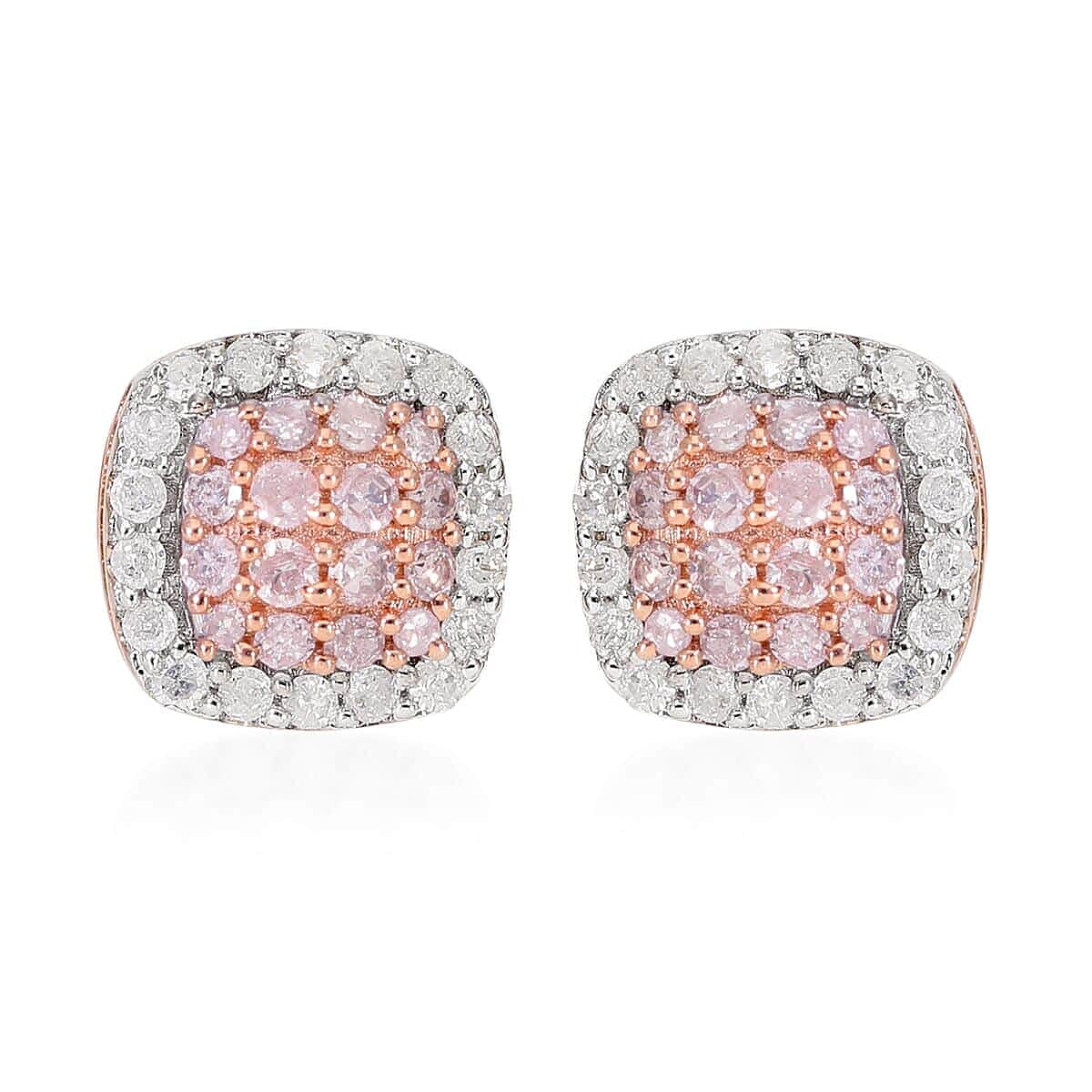 Natural Pink and White Diamond I3 0.50 ctw Stud Earrings in Vermeil Rose Gold Over Sterling Silver