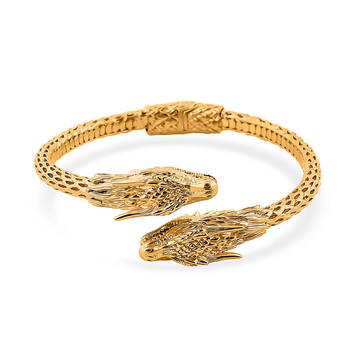 Bali Legacy Dragon Bangle Bracelet in Vermeil Yellow Gold Over Sterling Silver (7.25 In) 30.95 Grams