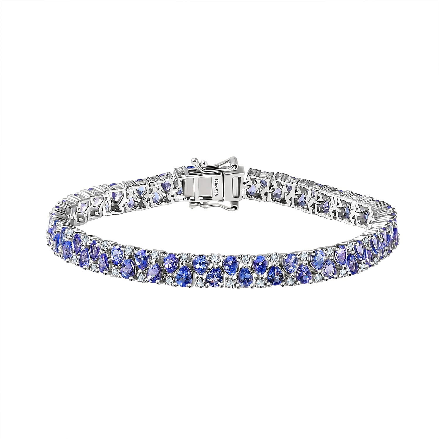 Tanzanite and White Zircon 11.75 ctw Bracelet in Rhodium Over Sterling Silver (7.25 In)