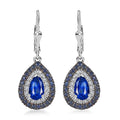 Kashmir Kyanite and Multi Gemstone 3.90 ctw Floral Double Halo Earrings in Rhodium Over Sterling Silver - Sticky add to cart bar