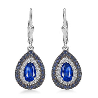 Kashmir Kyanite and Multi Gemstone 3.90 ctw Floral Double Halo Earrings in Rhodium Over Sterling Silver