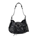 Italy Retro Noble Collection Black Genuine Leather Crossbody Bag (14"x3.9"x9") with Shoulder Strap - Sticky add to cart bar