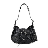 Italy Retro Noble Collection Black Genuine Leather Crossbody Bag (14"x3.9"x9") with Shoulder Strap