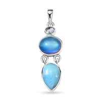 D'Joy Artisan Crafted Larimar and Multi Gemstone 6.75 ctw Pendant without Chain in Sterling Silver
