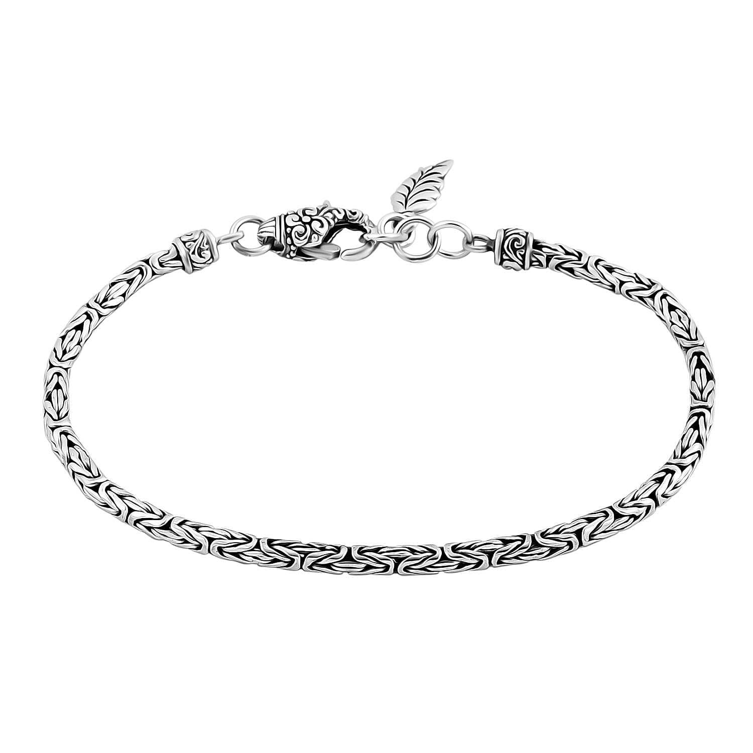 Bali Legacy Sterling Silver Tulang Naga Chain Bracelet with Leaf Charm (7.25 In) (8.35 g)