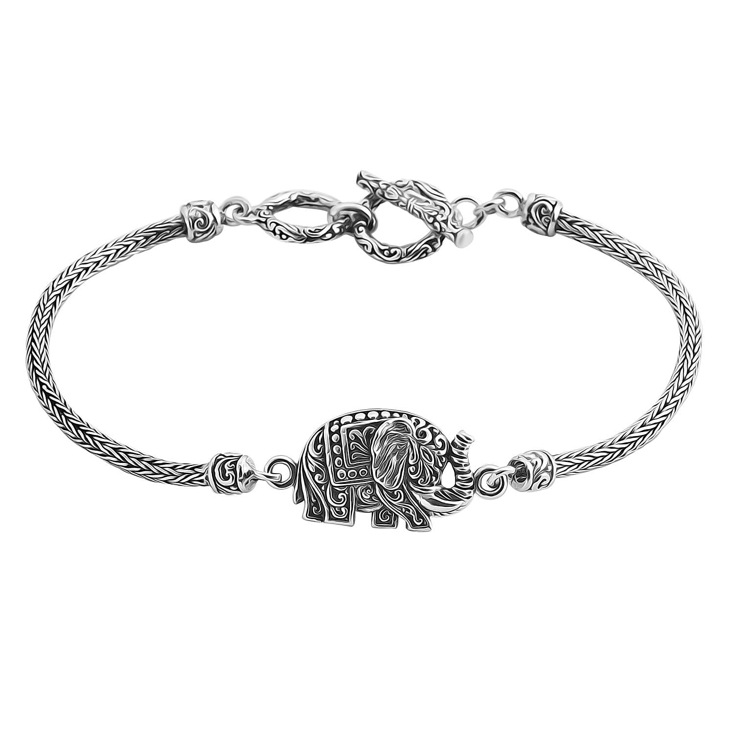 Bali Legacy Elephant Bracelet in Sterling Silver (6.5-8.0In) 13.50 Grams