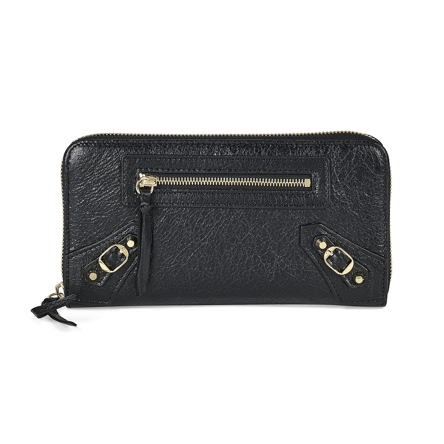 Italy Retro Noble Collection Black Genuine Leatehr Bifold Long Wallet (7.5"x3.9")