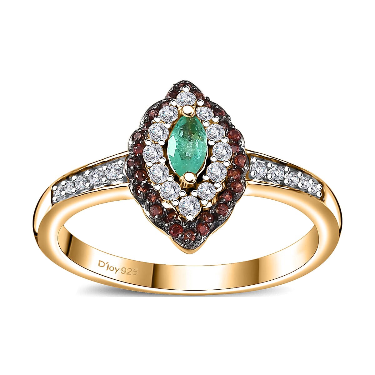 Boyaca Colombian Emerald, Brown and White Zircon Ring in 18K Vermeil YG Over Sterling Silver (Size 7.0) 0.75 ctw