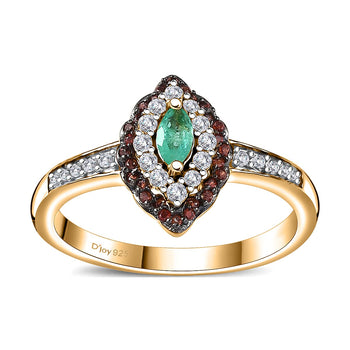 Boyaca Colombian Emerald, Brown and White Zircon Ring in 18K Vermeil YG Over Sterling Silver (Size 7.0) 0.75 ctw - Product card gallery slide 1 (10177594589497)