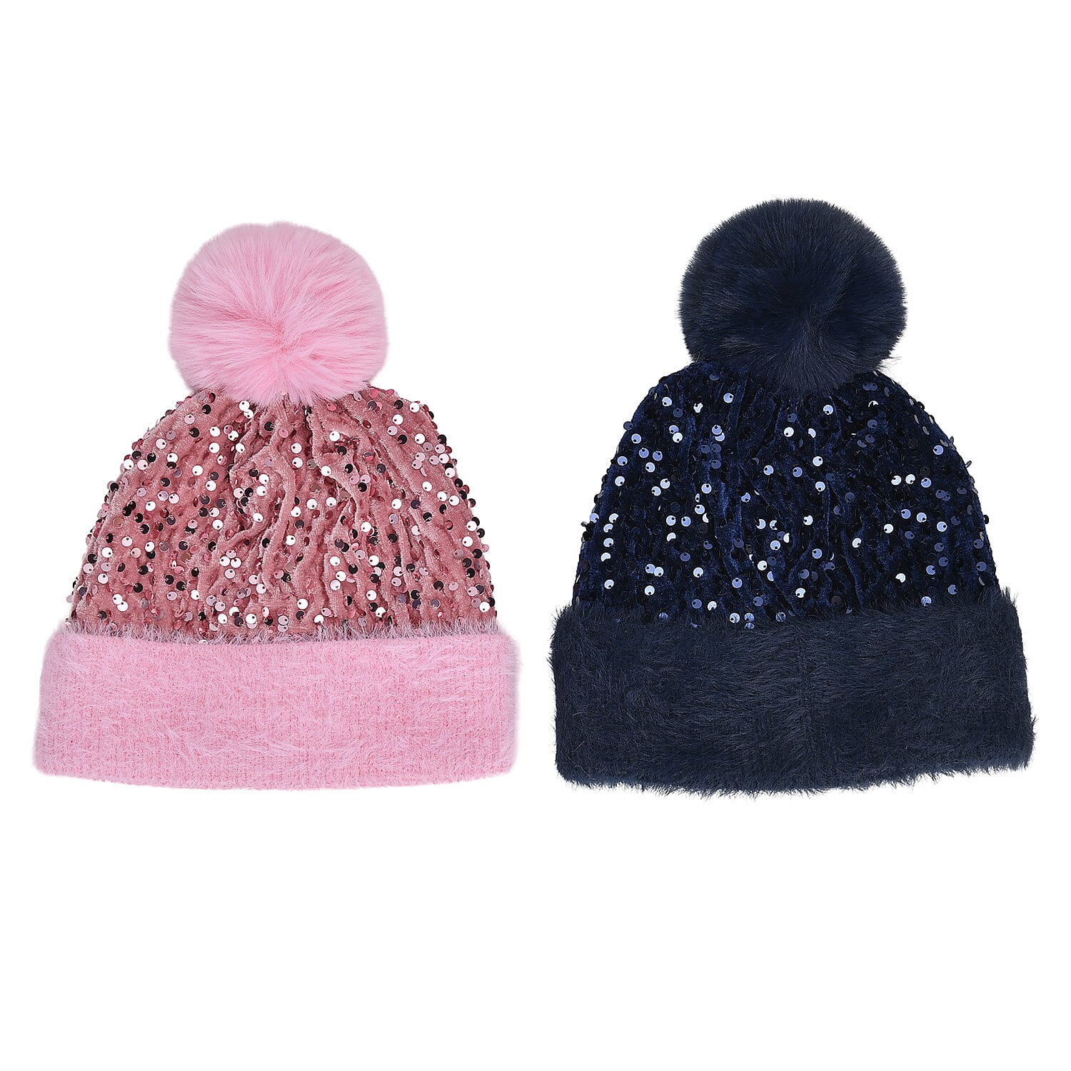 Set of 2 Winter Sequin Knitted Hat - Black and Golden