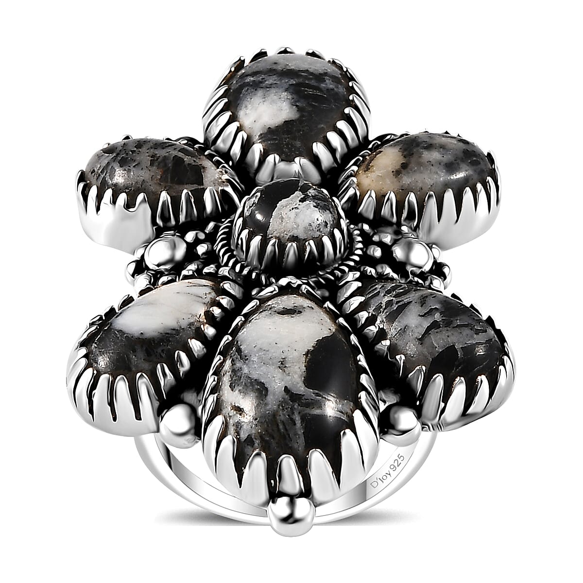 Artisan Crafted White Buffalo Floral Ring in Sterling Silver (Size 10.0) 21.60 ctw