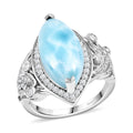 Larimar, White Zircon Ring in Rhodium Over Sterling Silver (Size 7.0) 8.00 ctw - Sticky add to cart bar