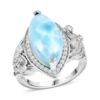 Larimar, White Zircon Ring in Rhodium Over Sterling Silver (Size 7.0) 8.00 ctw