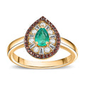 Boyaca Colombian Emerald, Brown and White Zircon 1.10 ctw Glamour Ring in 18K Vermeil Yellow Gold Over Sterling Silver - Sticky add to cart bar