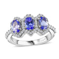 Tanzanite, White Zircon Ring in Rhodium Over Sterling Silver (Size 10.0) 1.90 ctw - Sticky add to cart bar