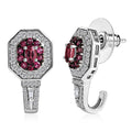 Ouro Fino Rubellite and 2.00 ctw Moissanite Art Deco J-Hoop Earrings in Rhodium Over Sterling Silver - Sticky add to cart bar