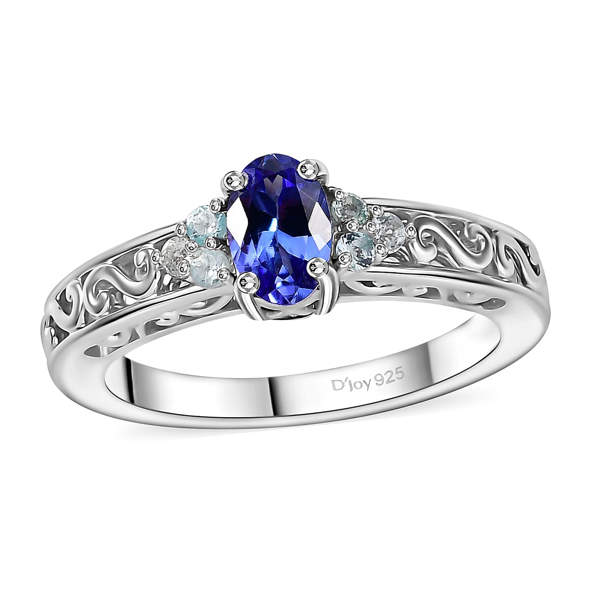 AAA Tanzanite, Betroka Blue Apatite Ring in Rhodium Over Sterling Silver (Size 10.0) 0.60 ctw