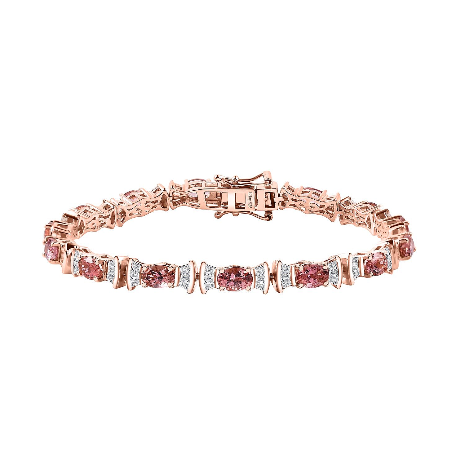 AAA Blush Tourmaline, Moissanite Eternal Love Bracelet in 18K Vermeil RG Over Sterling Silver (7.25 In) 8.80 ctw