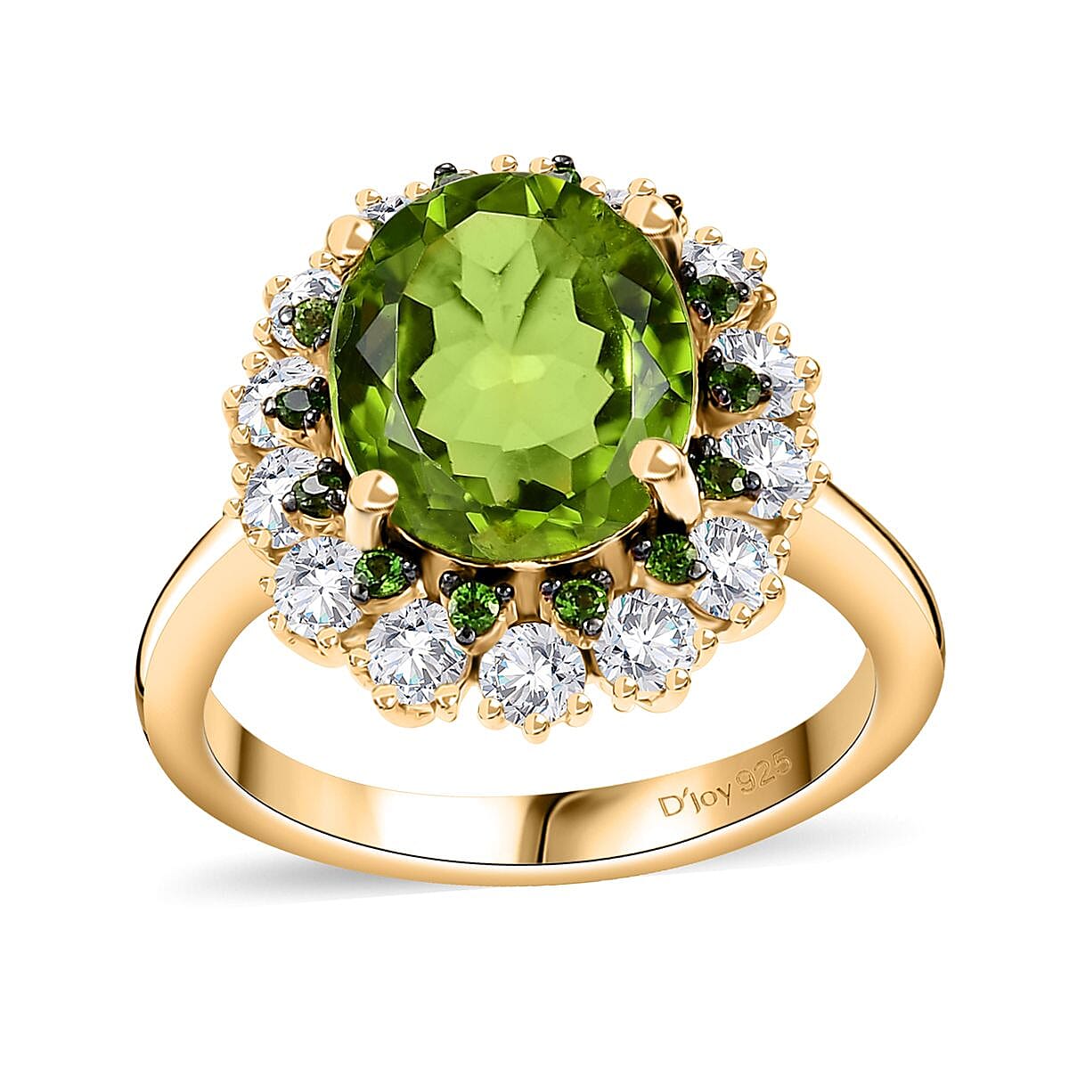 Peridot, Multi Gemstone Floral Ring in 18K Vermeil YG Over Sterling Silver (Size 10.0) 5.15 ctw
