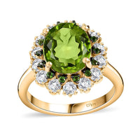 Peridot, Multi Gemstone Floral Ring in 18K Vermeil YG Over Sterling Silver (Size 10.0) 5.15 ctw