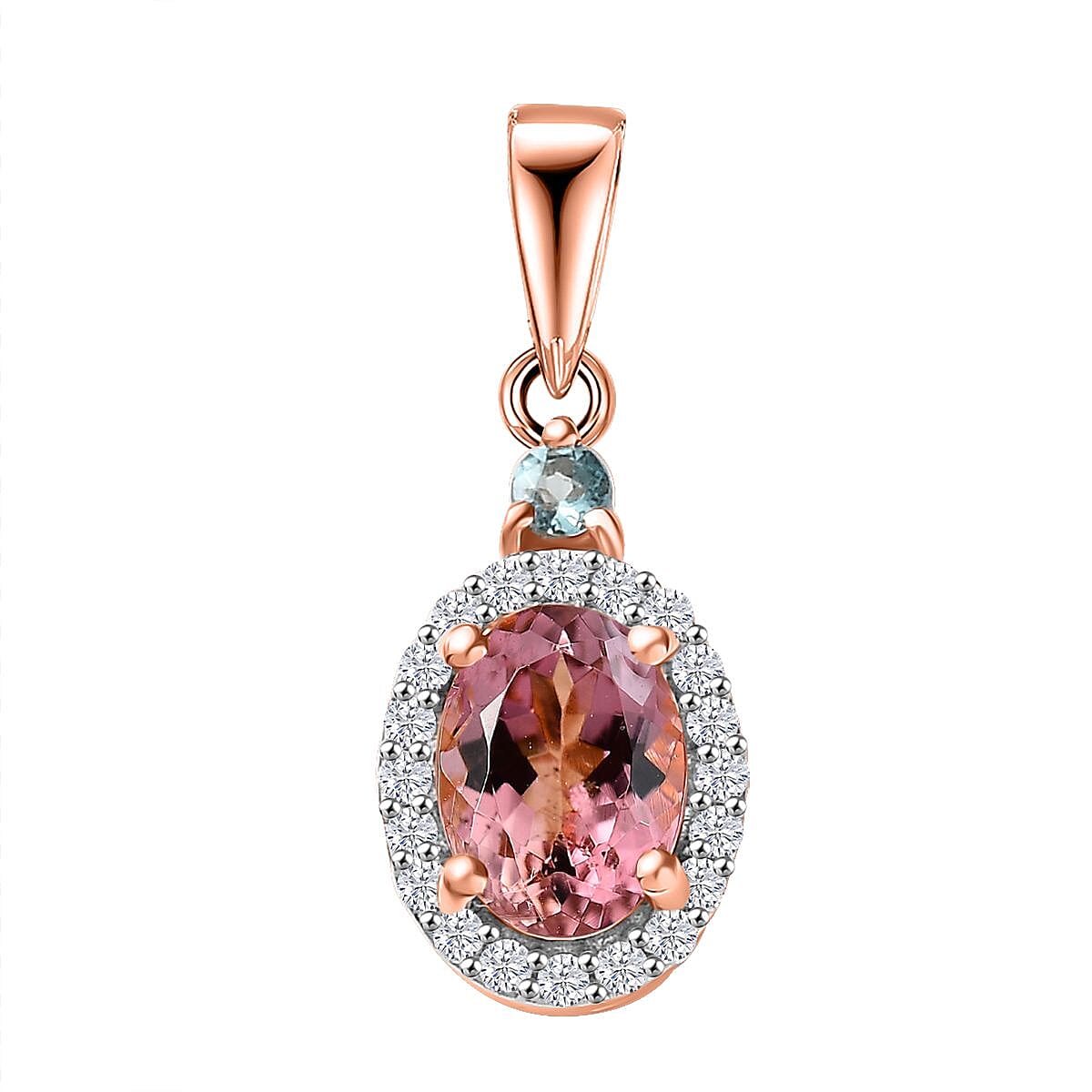 Premium Blush Tourmaline, Lagoon Tourmaline and G-H I2 Diamond 1.00 ctw Heart Pendant without Chain in 10K Rose Gold
