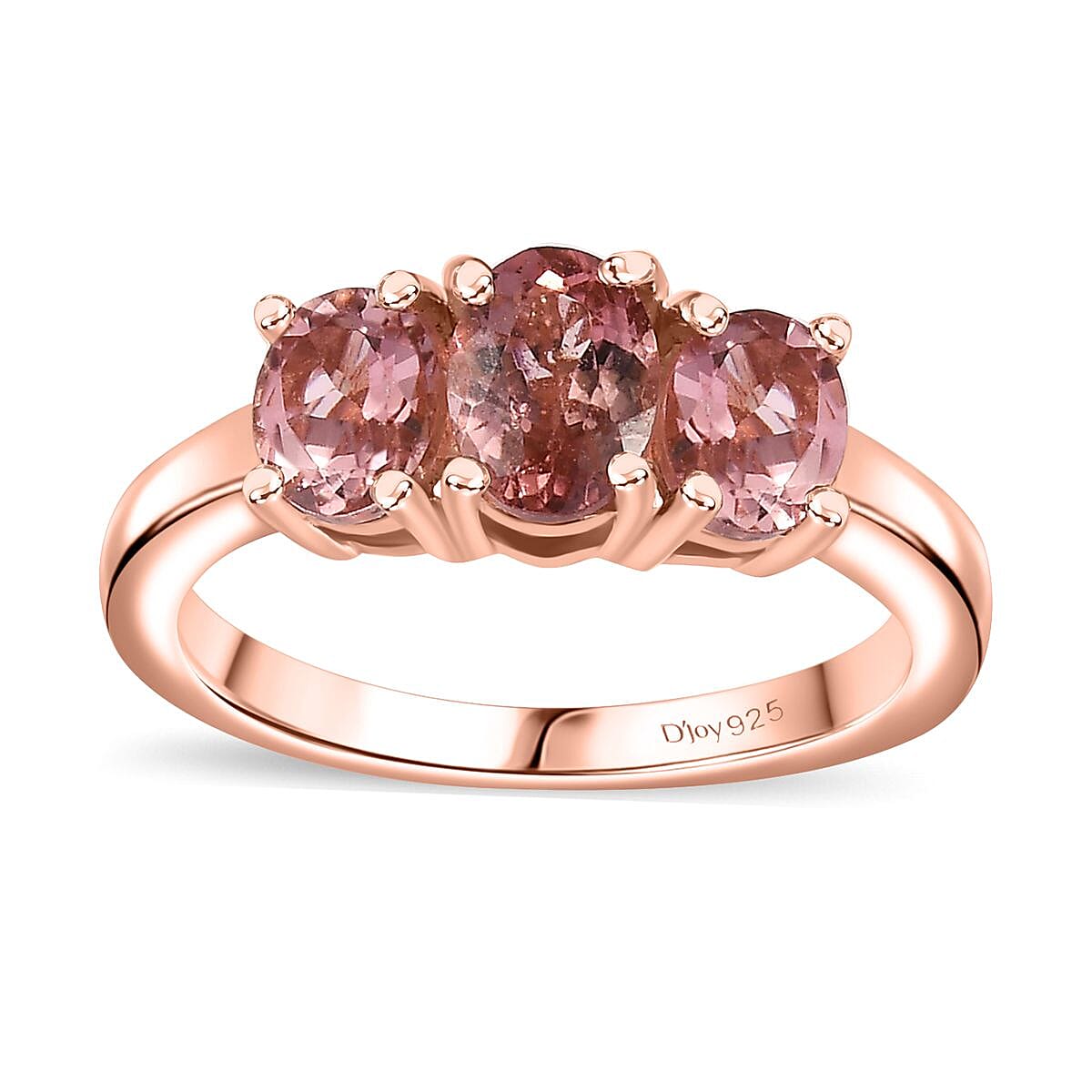 Premium Blush Tourmaline 1.35 ctw 3 Stone Ring in 18K Vermeil Rose Gold Over Sterling Silver